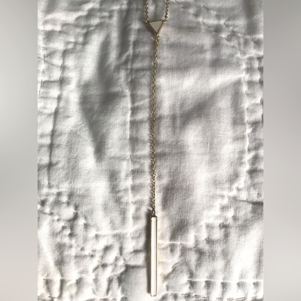White enamel and gold y necklace